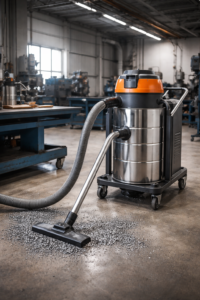 שואב אבק תעשייתי לניקוי שבבי מתכת במפעל ייצור – רדקו